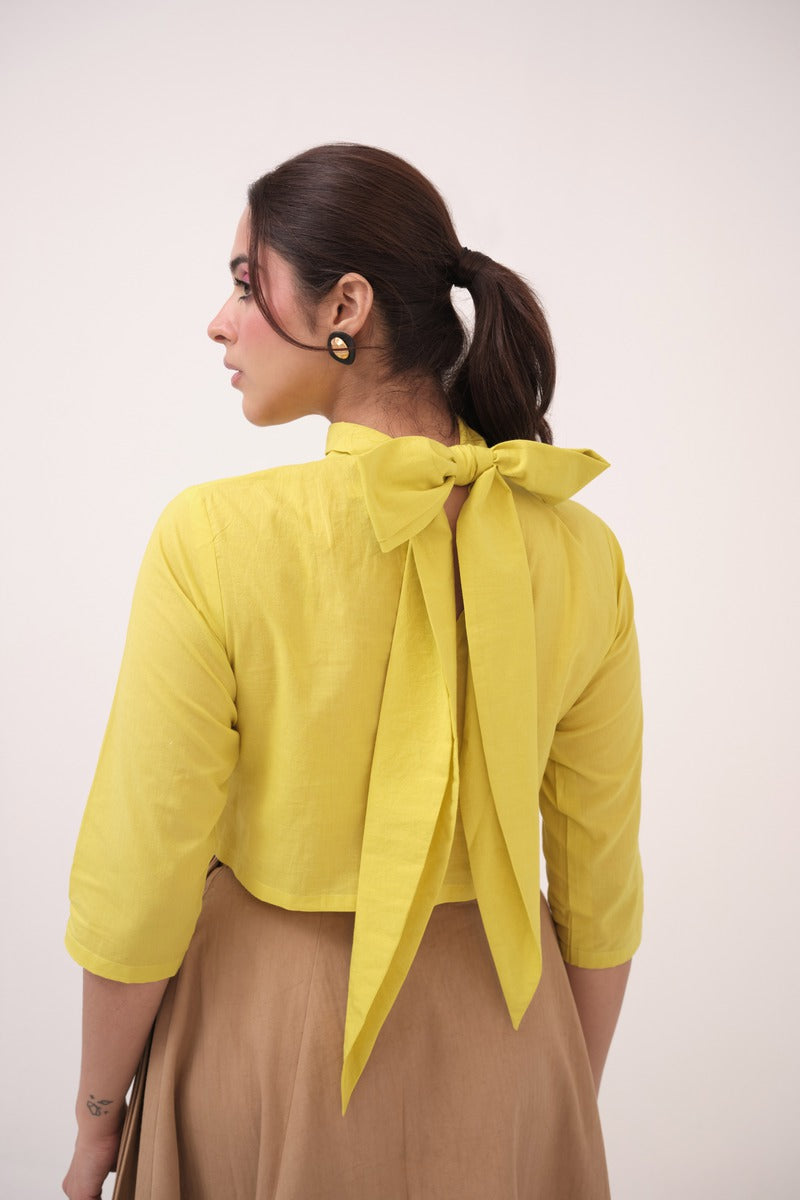 High Neck Crop Top Lemon Green
