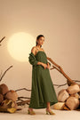 A Chic Two-In-One Ensemble Featuring A Sleek Olive Green Slip Dress