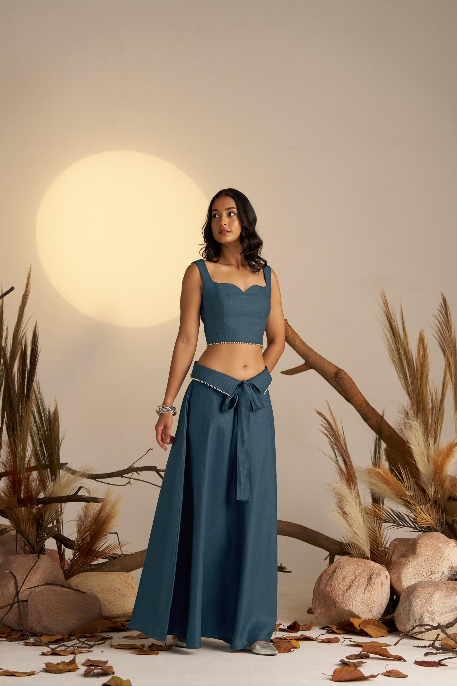 Flattering A-line Skirt, Featuring An Elegant Pearl Embellished Highlight At The Waist