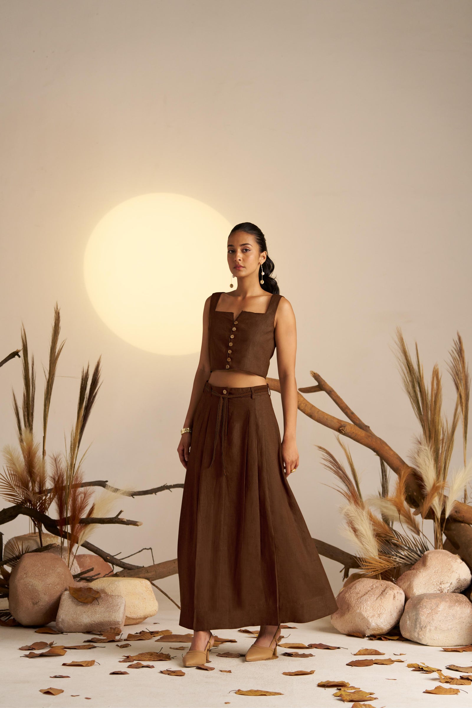 A Stylish Sepia Short Top With A Self-Finishing Hem