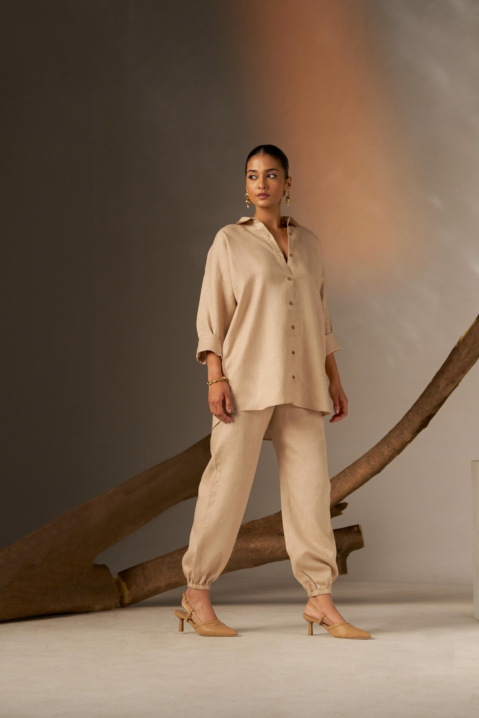 A Drop Shoulder Shirt In A Soft Cosmic Latte Tone