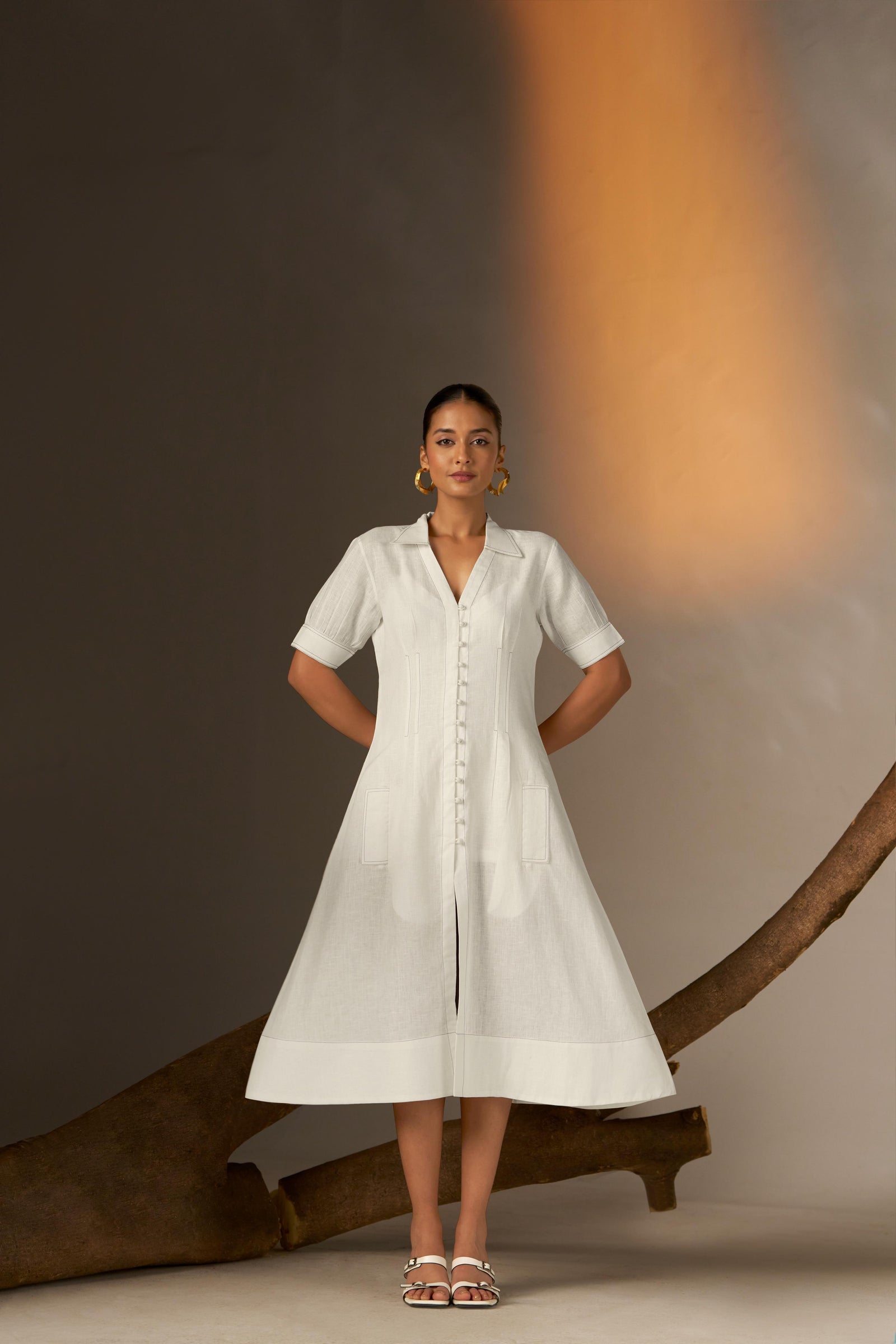 A Timeless White Mid-Length Shirt Dress