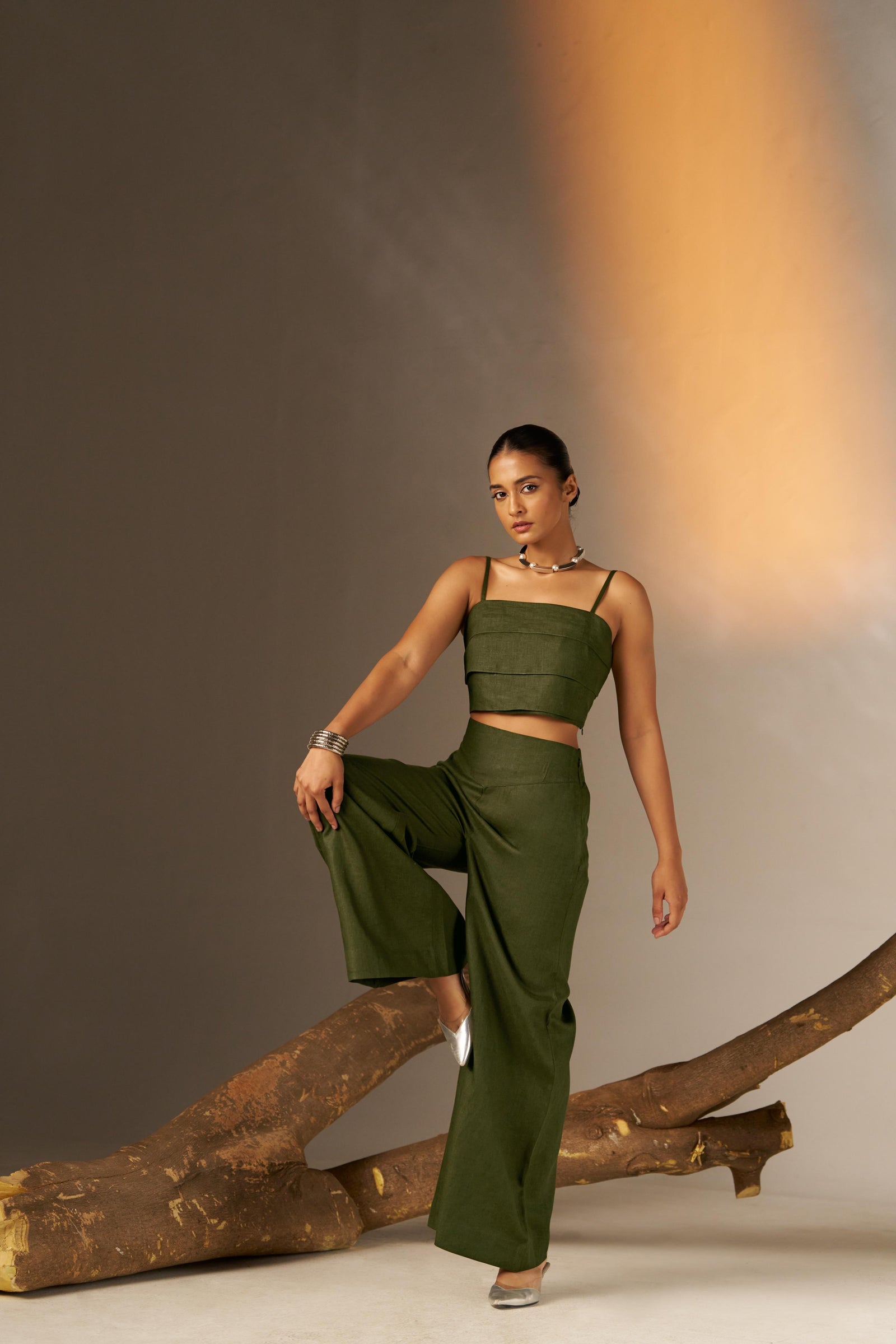 A Modern Layered Olive Green Crop Top