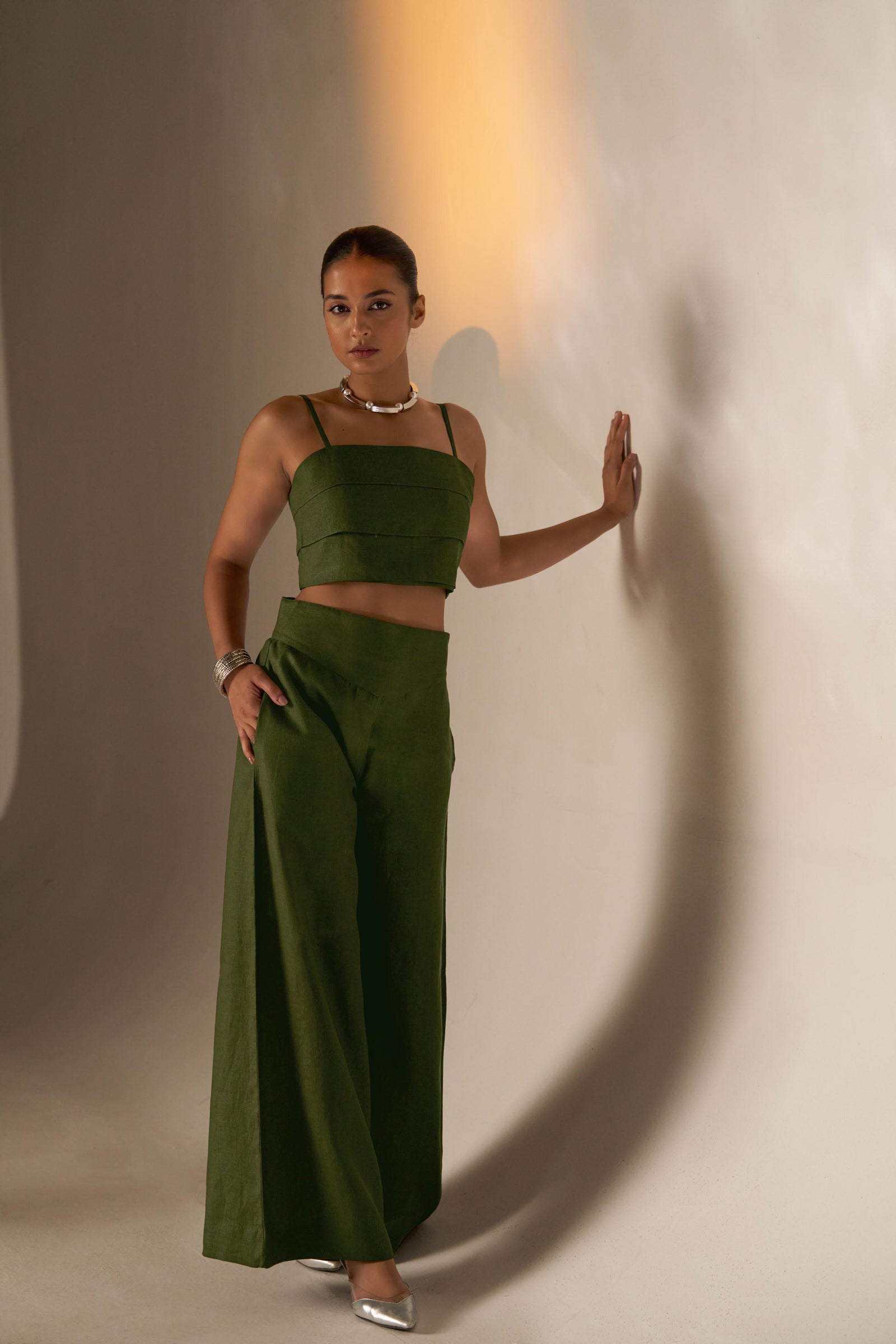 A Modern Layered Olive Green Crop Top