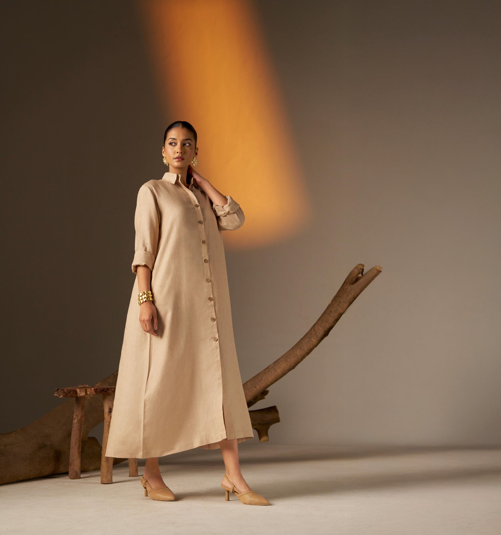 A Sleek Cosmic Latte Shirt Dress