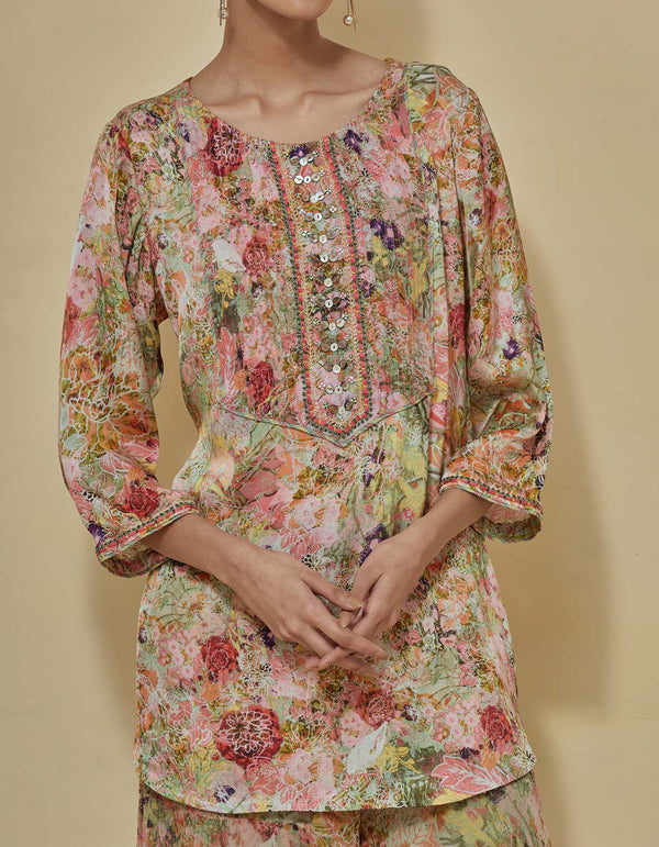 Printed kurti top paired with printed sharara