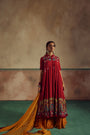 red short choli anarkali with lehenga set