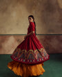 red short choli anarkali with lehenga set